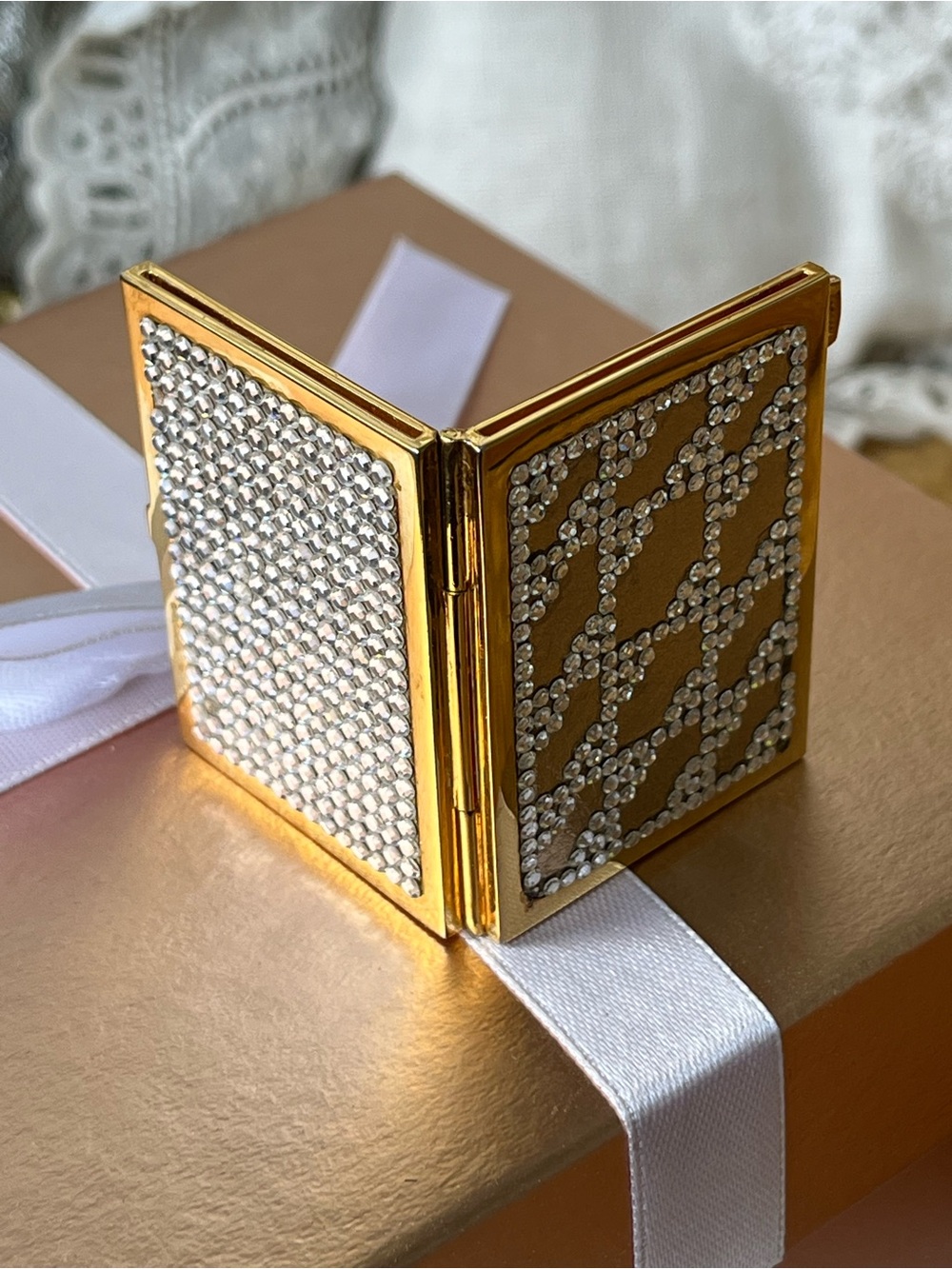 Judith Leiber Gold and Silver Crystal Picture Frame Case, Vintage GUC